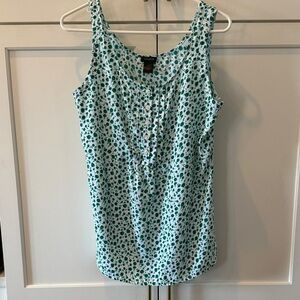 Ann Taylor White Tank Top with Green Leaf Print